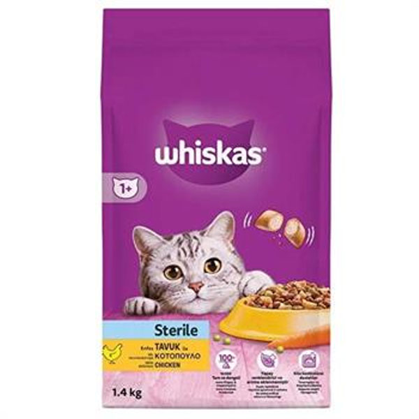 غذای خشک گربه بالغ عقیم شده طعم  مرغ 1.4 کیلوگرمی Whiskas